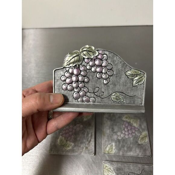 A. Richesco Corporation Metal Handpainted Raised Flower/Fruit Art Coaster Set - Picture 5 of 8